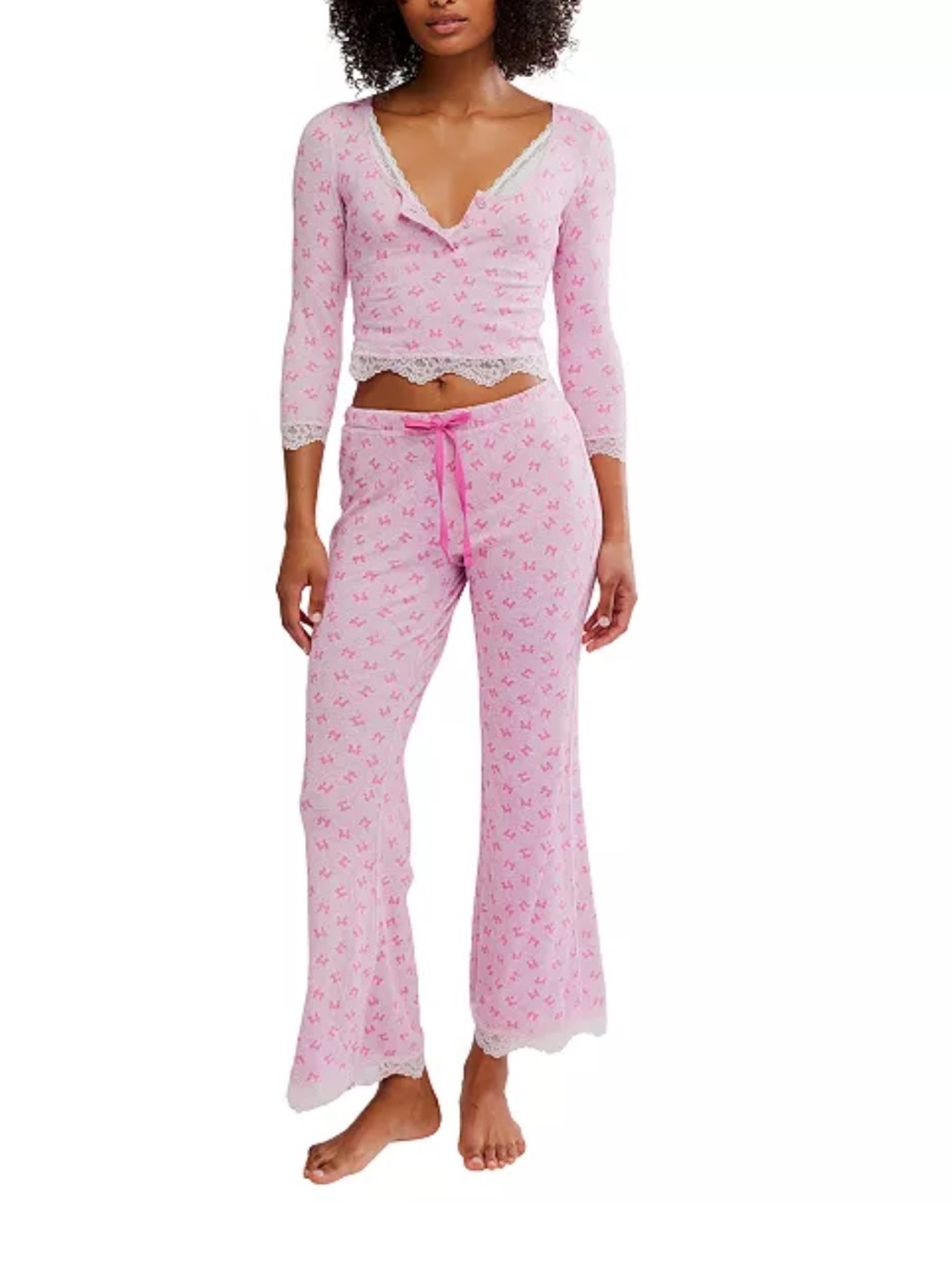 NWT Free People Stolen Dance 3/4 Sleeve Henley Top and Pant 2 Piece Sleep Set XS